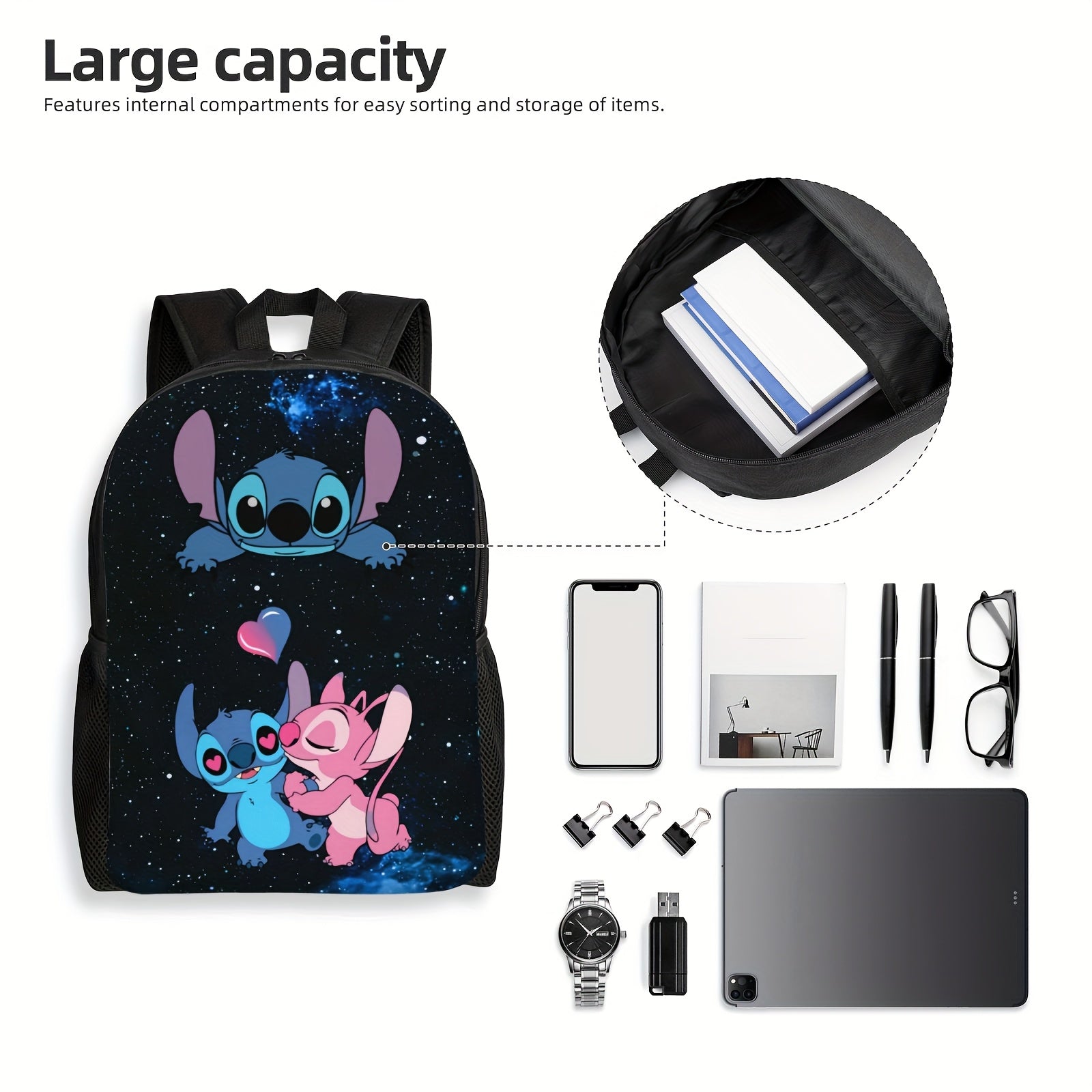 DISNEY Stich 3pcs Backpack Set - Stylish Nylon Backpack with Adjustable Shoulder Strap, Zipper Closure, Tablet Compartment - Includes Lunch Bag And Pencil Case - Lightweight, High Capacity, Hand Wash - Animal Print, Anime The